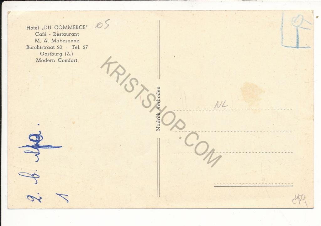 KRST002-5449_1.jpg Oostburg - Hotel Café Rest Du Commerce - pentekening [002-5449 - Afbeelding 2