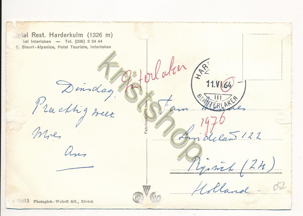 KRST004-7952_1.jpg Harderkulm mit Jungfraugruppe - Hotel Restaurant [004-7952 - Afbeelding 2