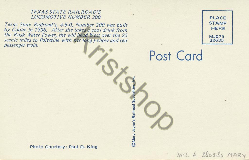 KRST007-7531_1.jpg Train - Texas State Railroad's Locomotive Number 200 [KRST007-7531 - Afbeelding 2