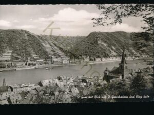 St Goar mit Blick auf St Goarhausen und Burg Katz [KRST008-0155