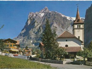 Grindelwald mit kirche und wetterhorn   [009-3977