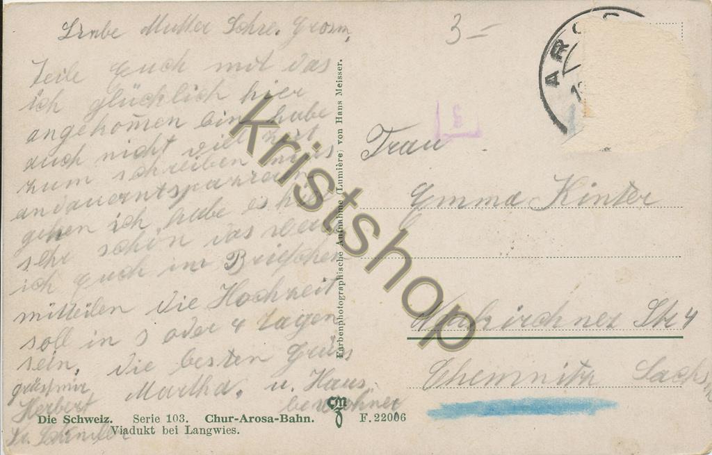 KRST009-4548_1.jpg Chur-Arosa-Bahn - Viadukt bei Langwies [009-4548 - Afbeelding 2