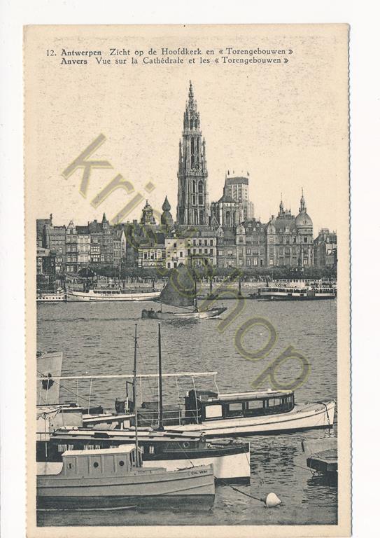 KRST010-0331_0.jpg Antwerpen - Zicht op de Hoofdkerk over water [010-0331